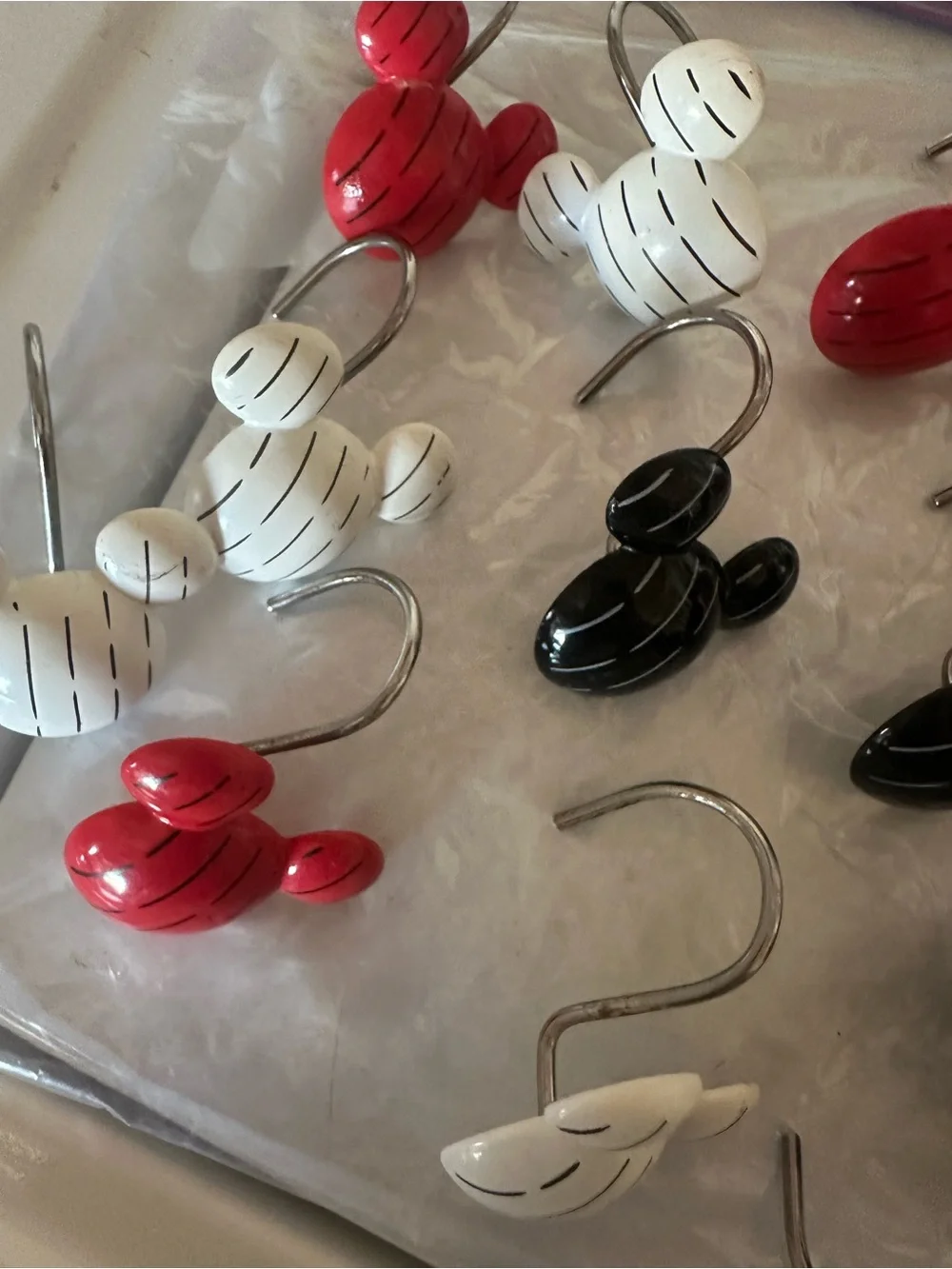 Disney Mickey-Style Shower Curtain Hooks in Red, White & Black Set of 12